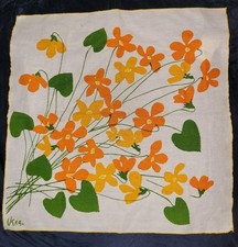 Vintage Vera Neumann Made in Japan Scarf. Orange Flowers. Circa 1960s - 1970s.