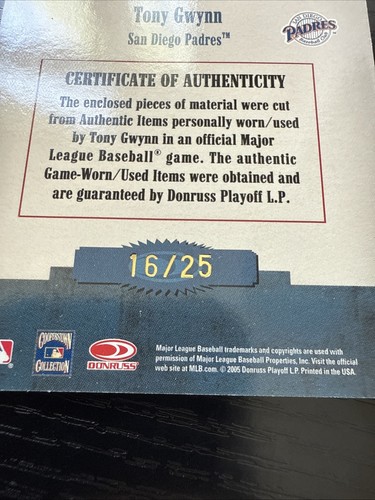 2005 Throwback Threads Tony Gwynn /25 Dual Game Worn 3-color SSP Rare - Picture 3 of 3