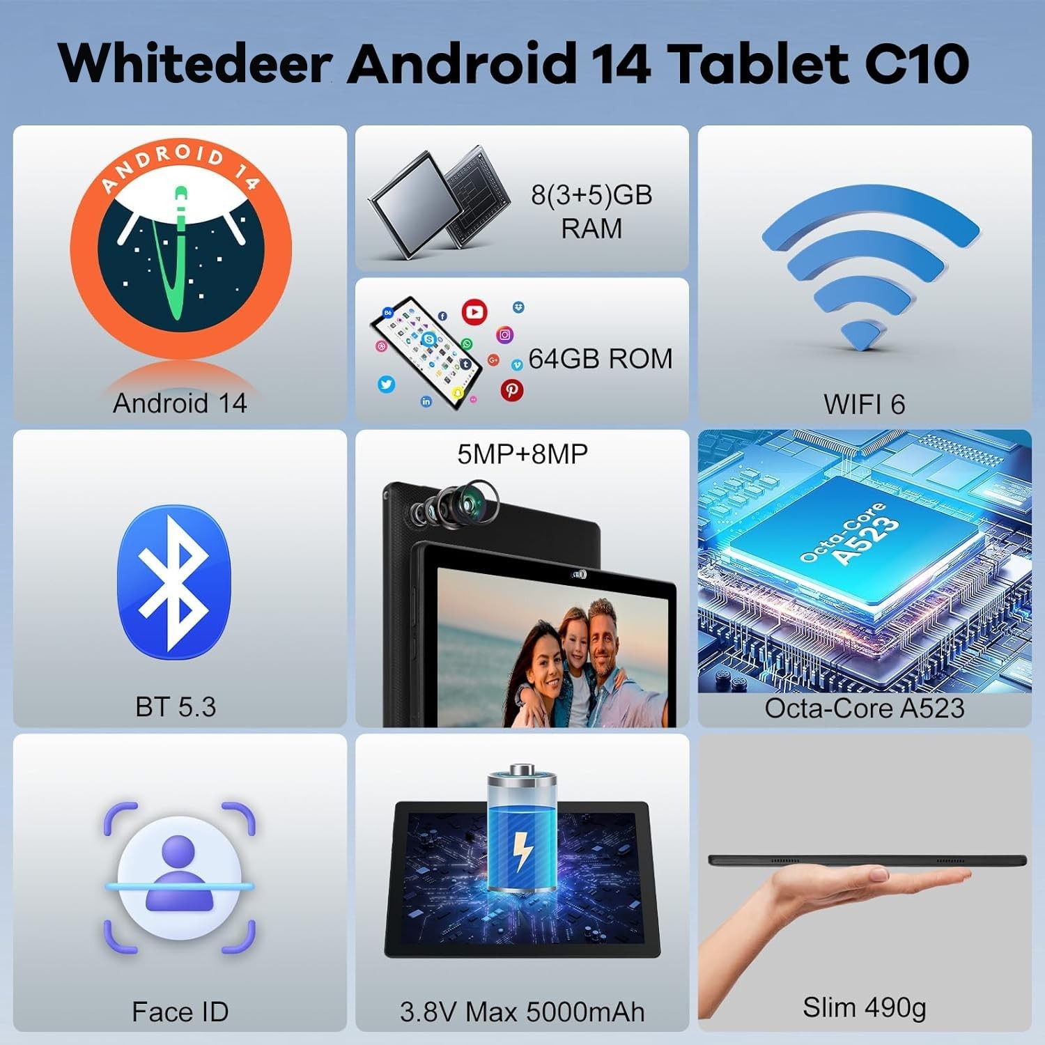 Tablet Android 14 Octa Core 10" 8GB RAM - Gaming Leggero e Streaming - 2