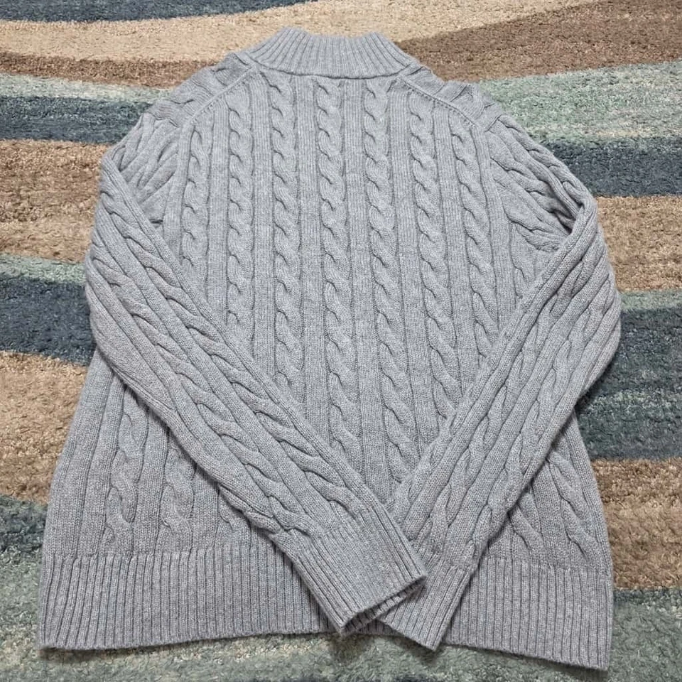 Polo Ralph Lauren Cable Tejido Cuarto Cremallera Suéter Gris Pullover Para Hombre’s Grande Foto 2 de 4