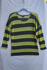 Bobeau Sweater Womens Medium Yellow Striped Scoop Neck Dolman Knit Made In USA