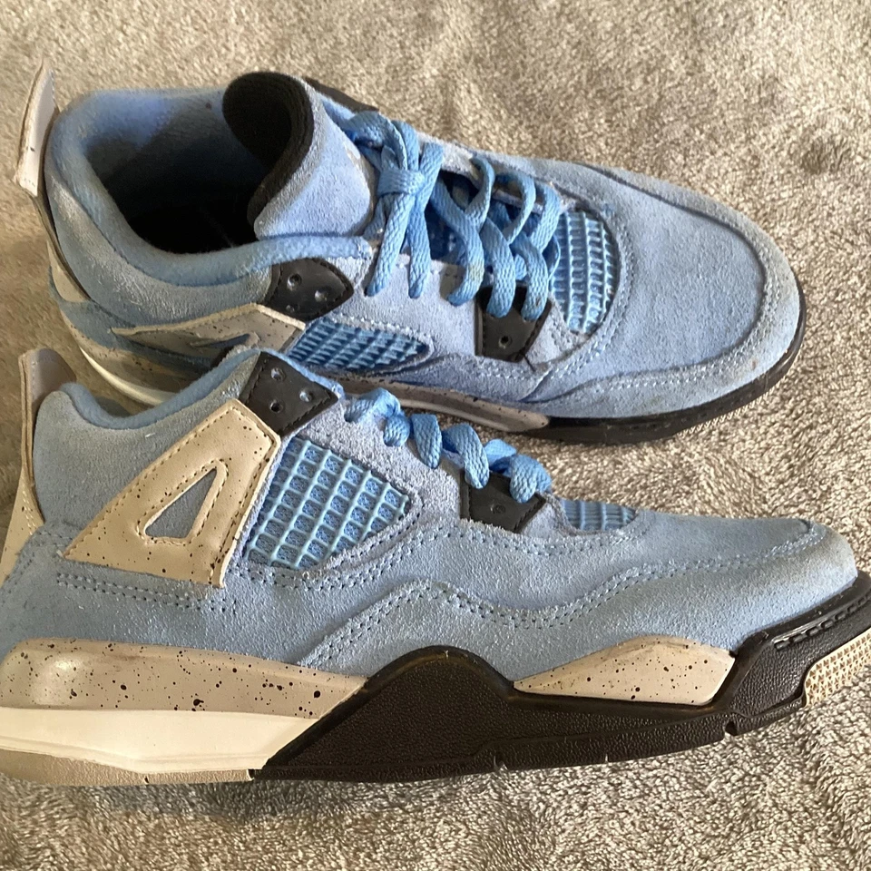 Nike Air Jordan 4 ретро туфли молодежный размер 7Y университета синий UNC Tech серый замши - Изображение 3 из 4