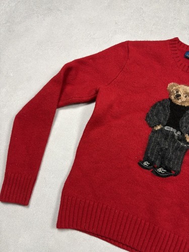 Vintage Polo Ralph Lauren Bear Sweater Red Cashmere Wool Knit Rare Size XS-S - Picture 4 of 23