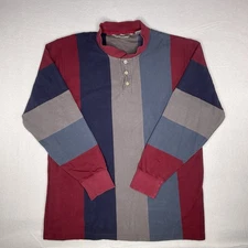 Vtg 90s Eastern Mountain Sports Navy Blue Striped Multicolor Rugby Shirt  XL