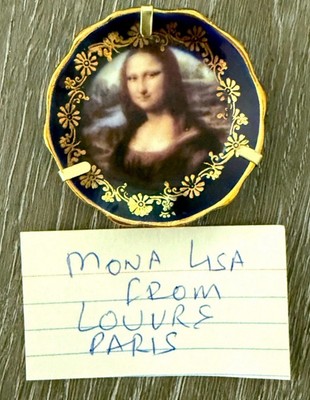 Limoges France Mona Lisa Gilded Miniature Plate w/ Stand 2'' bought in Paris