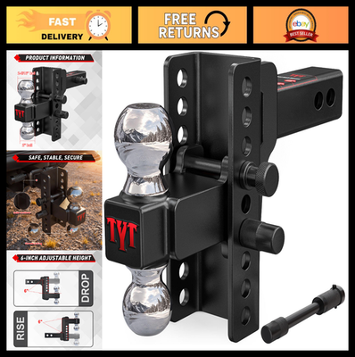 #ad Adjustable 2.5quot; Trailer Hitch with 6quot; Drop Rise amp; Dual Balls 20K lbs Capacity $199.99