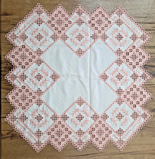 Hardanger Handarbeit Mitteltischdecke rosa beige lachs 82&times;82 cm Stickerei L&auml;ufer