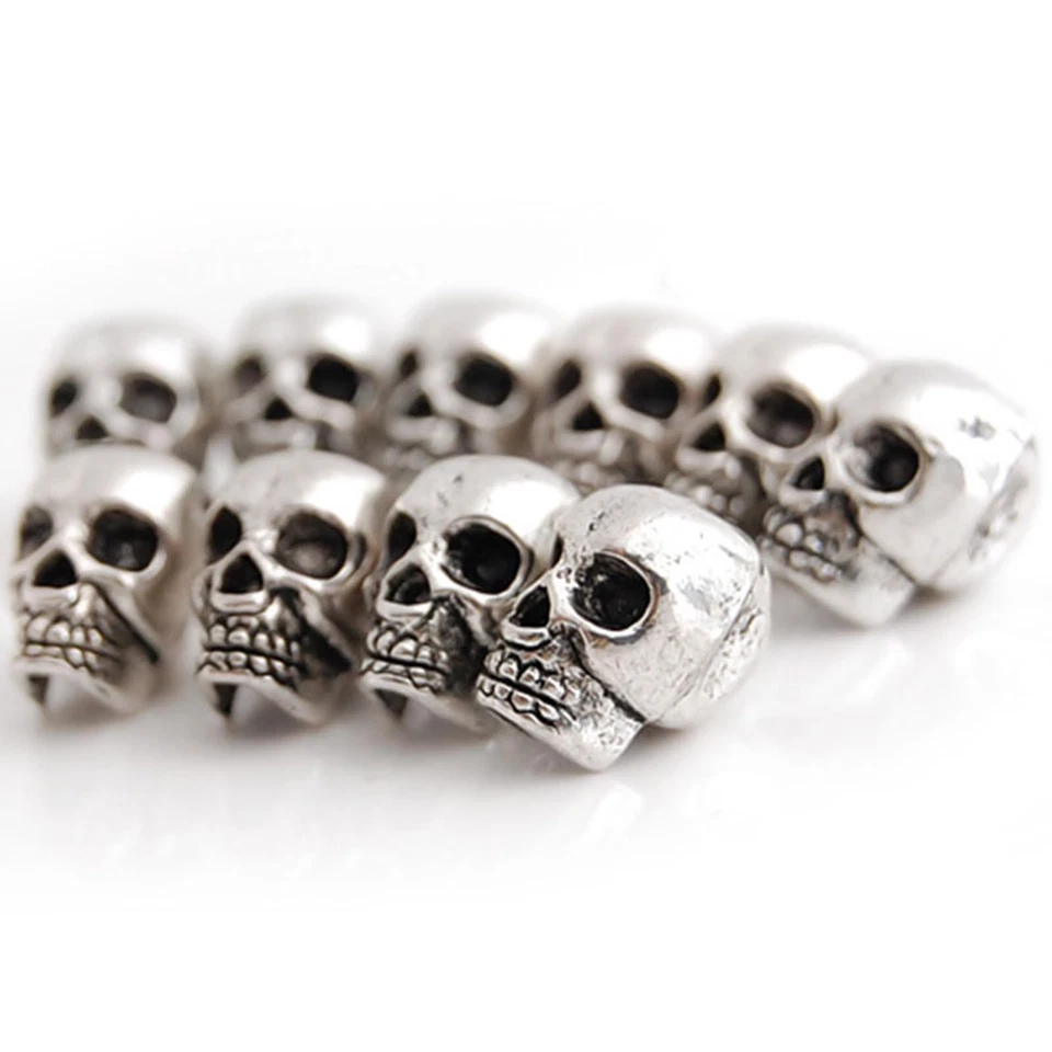 10 perles tête de mort en alliage d'argent pour bracelets, boucles - Photo 3/4