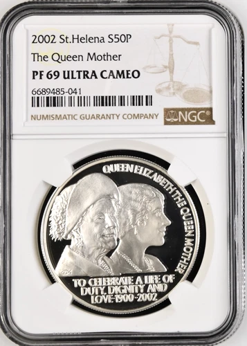 2002 Saint Helena 50 Pence The Queen Mother Silver NGC PF 69 ULTRA CAMEO