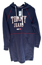 Tommy Hilfiger Jeans Logo Flag Spell Out Hooded Sweatshirt Mini Dress Medium NWT
