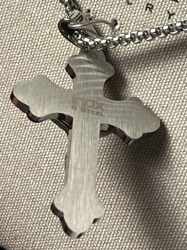 ✝️ INOX Steel Crucifix Pendant Necklace W Original Box Men’s Nice! 1 Day Ship!👍 - Picture 2 of 6