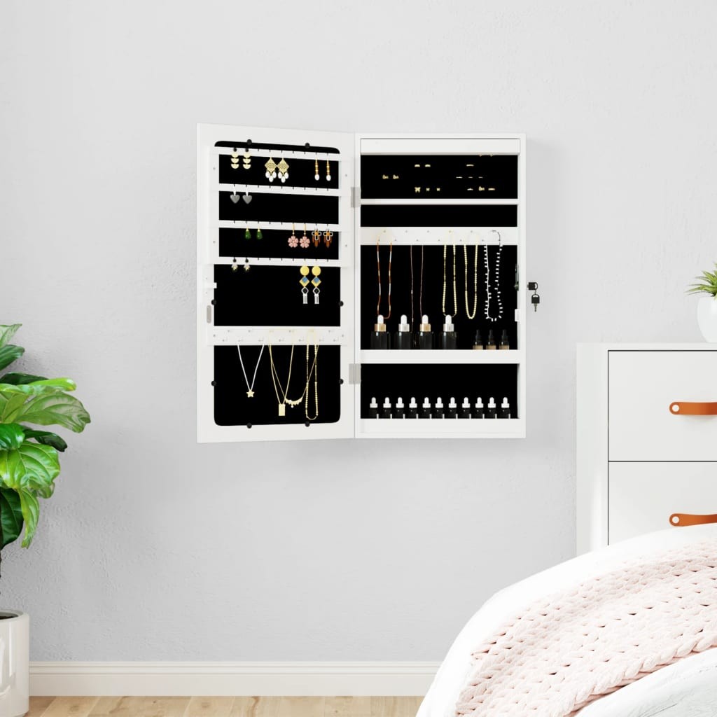 vidaXL Armadio Portagioie con Specchio e Luci LED Bianco da Parete
