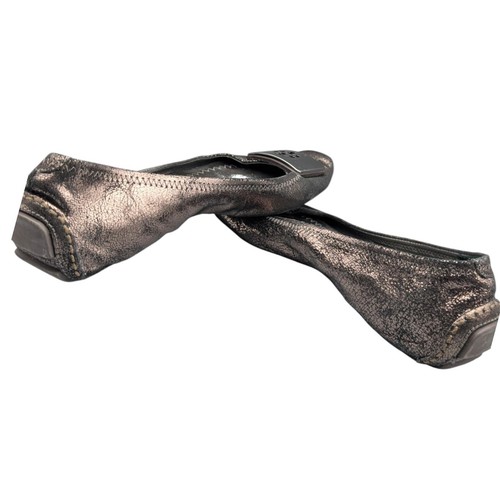 Tory Burch Ballet Flats Womens Size 8.5M Anthracite Metallic Leather Round Toe - Picture 4 of 6
