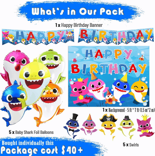 12 pcs Baby Shark Happy Birthday Party Supplies Set DOO Theme For Kids Shower - Picture 2 of 9