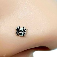 Spinne Nasenstecker Wolf Spinne 22G (0,6Mm) 925 Sterling Silber Kugel Ende Pi...