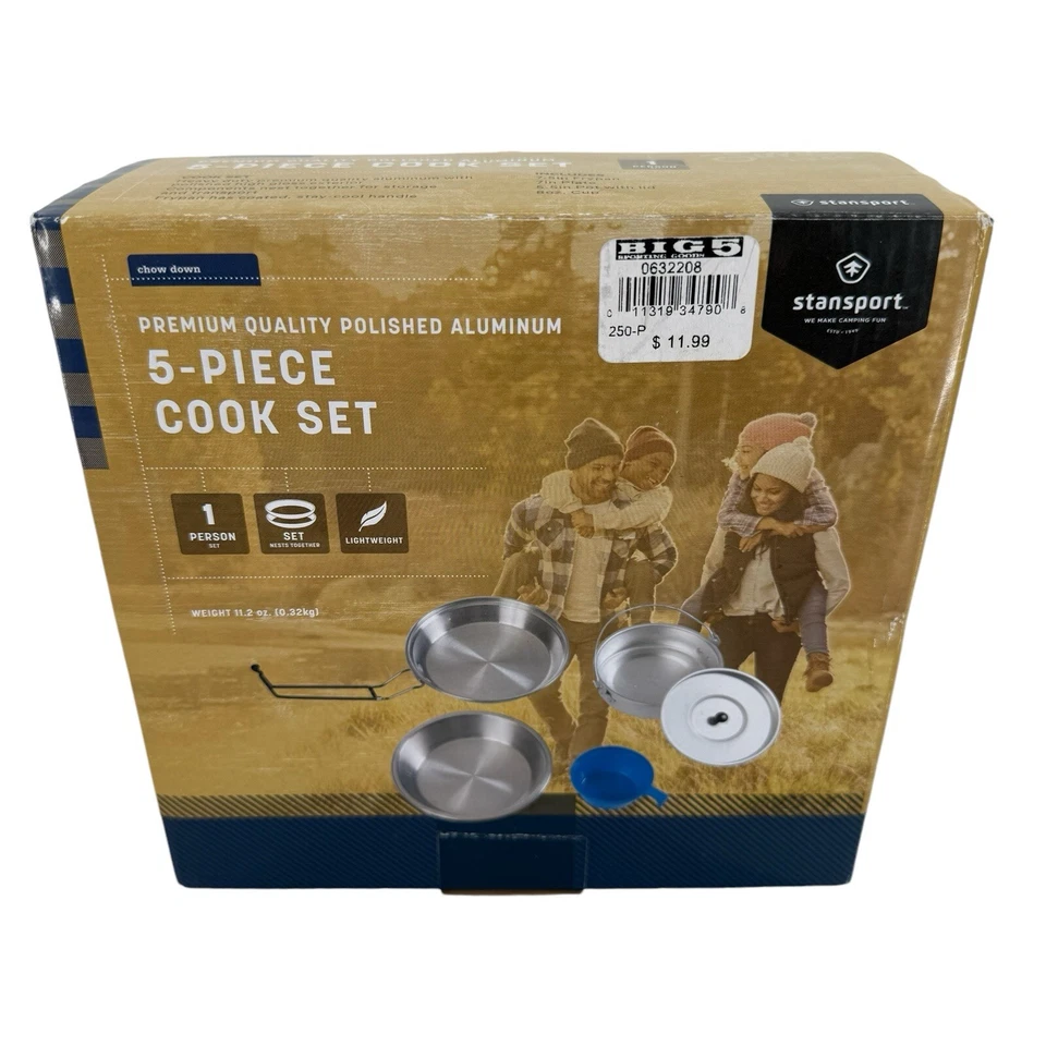 Stansport Polished Aluminum Cook Set 5 Piece Camping Cooking Set New Open Box - Image 2 of 4