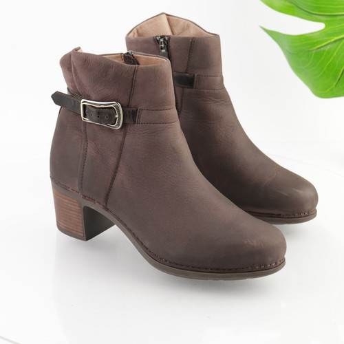 Dansko Women's Hartley Boot Size 40 9 Block Heel Brown Nubuck Ankle Strap Shoe - Picture 2 of 11