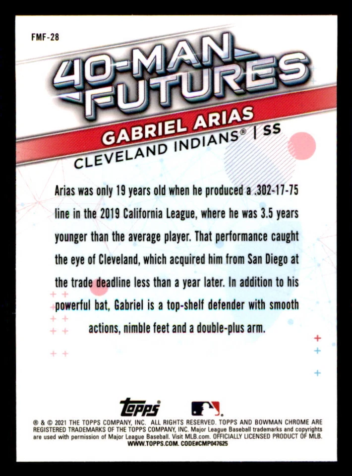 2021 Bowman Chrome 40-Man Futures Refractors #FMF28 Gabriel Arias - Image 2 of 2