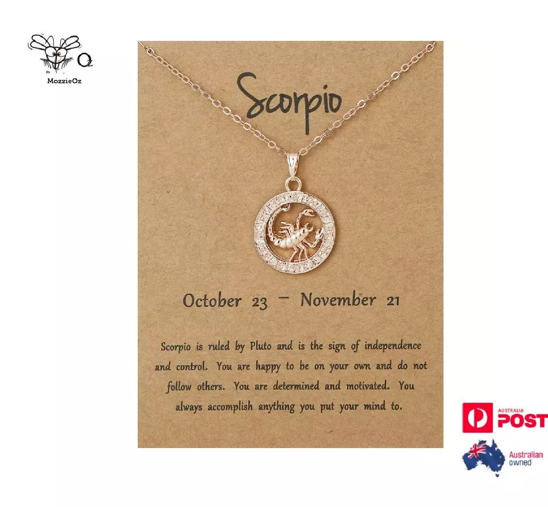 Scorpio Zodiac Star Sign Symbol Gold Round Pendant Necklace