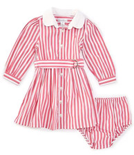 NWT RALPH LAUREN Baby Girl Dress 9 mos,12  Long Sleeve Striped Poplin Shirtdress