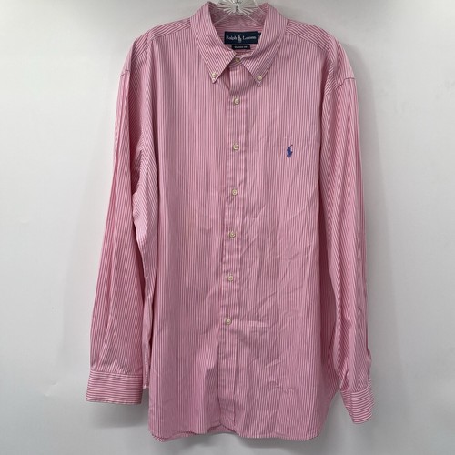 Ralph Lauren Men's 17 1/2 Classic Fit Pink White Stripe Long Sleeve Button Shirt - Picture 2 of 5