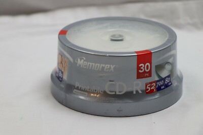 NEW Sealed Memorex Printable CD-R 52x 80 Min 700MB White Inkjet 30 Pack ...
