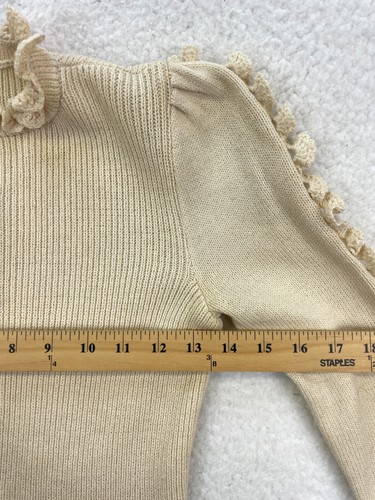 St. John Knit Ruffle Sweater Dress Beige Size Small Women's Long Sleeve Back Zip - Picture 2 of 8