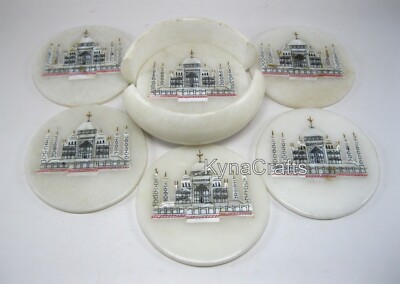 Kyna Crafts Coaster Set aus Marmor Weiß, 4.5 Zoll Rund, für Ostern