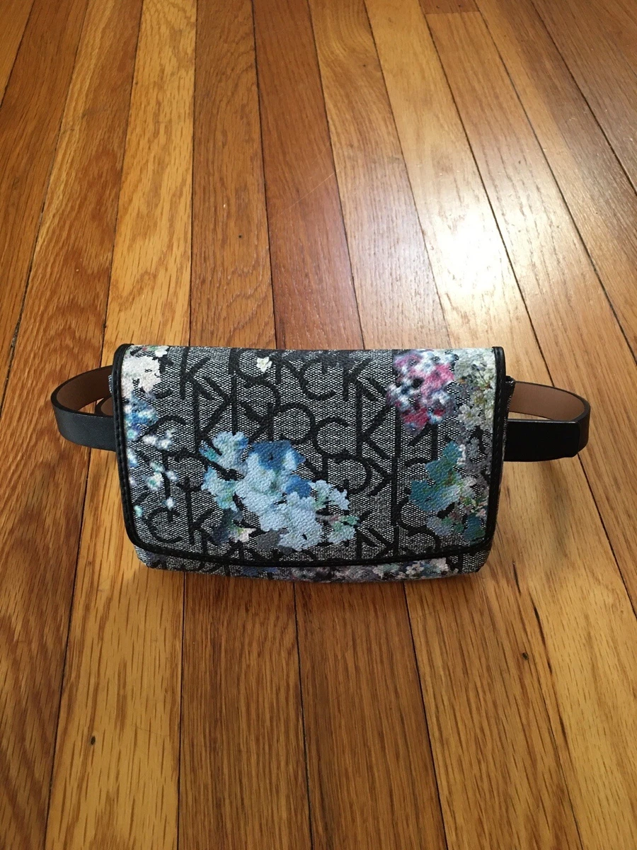 CALVIN KLEIN Signature Floral Belt Bag Black Multicolor Women Size XL NWT