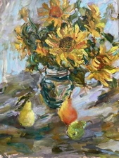 Original Painting orange sunflowers  Art Impressionistic Oil  21x 26”