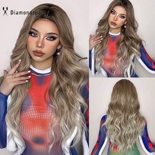 Long Wavy Curly Ombre Brown Light Blonde Wigs Synthetic Party Women Hair Daily - 第 1/10 張圖片