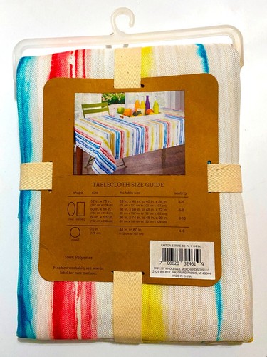 Cafton Stripe Tablecloth Oval Oblong Round Multicolor 100% Polyester By Meijer - Picture 11 of 14