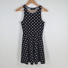 Minkpink womens dress size S skate fit flare black polka dot sleeveless 023346