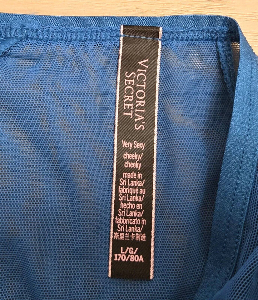 Bragas Victoria's Secret muy sexy de malla verde azulado con hilo de perlas descaradas recortadas con lazo L Foto 3 de 3