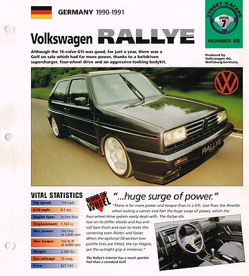 1990/1991 VW Volkswagen RALLYE SPEC SHEET/BROCHURE:Golf | eBay