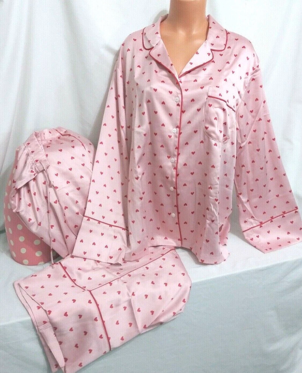 Victorias Secret PINK HEARTS SILKY SATIN Pajama Set Pajamas NWT XL