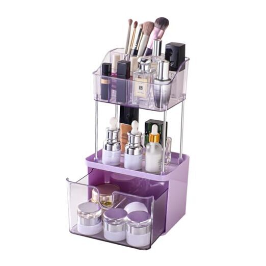 2-Drawer Bathroom Counter Organizer, Makeup Organizer Counter, Multi Purple