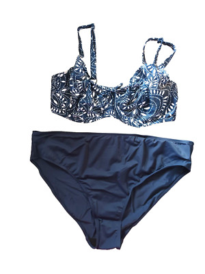 Matalan/Simply Be TY925 40DD/26 Navy Mix gemustert & uni Bügel Bikini Set