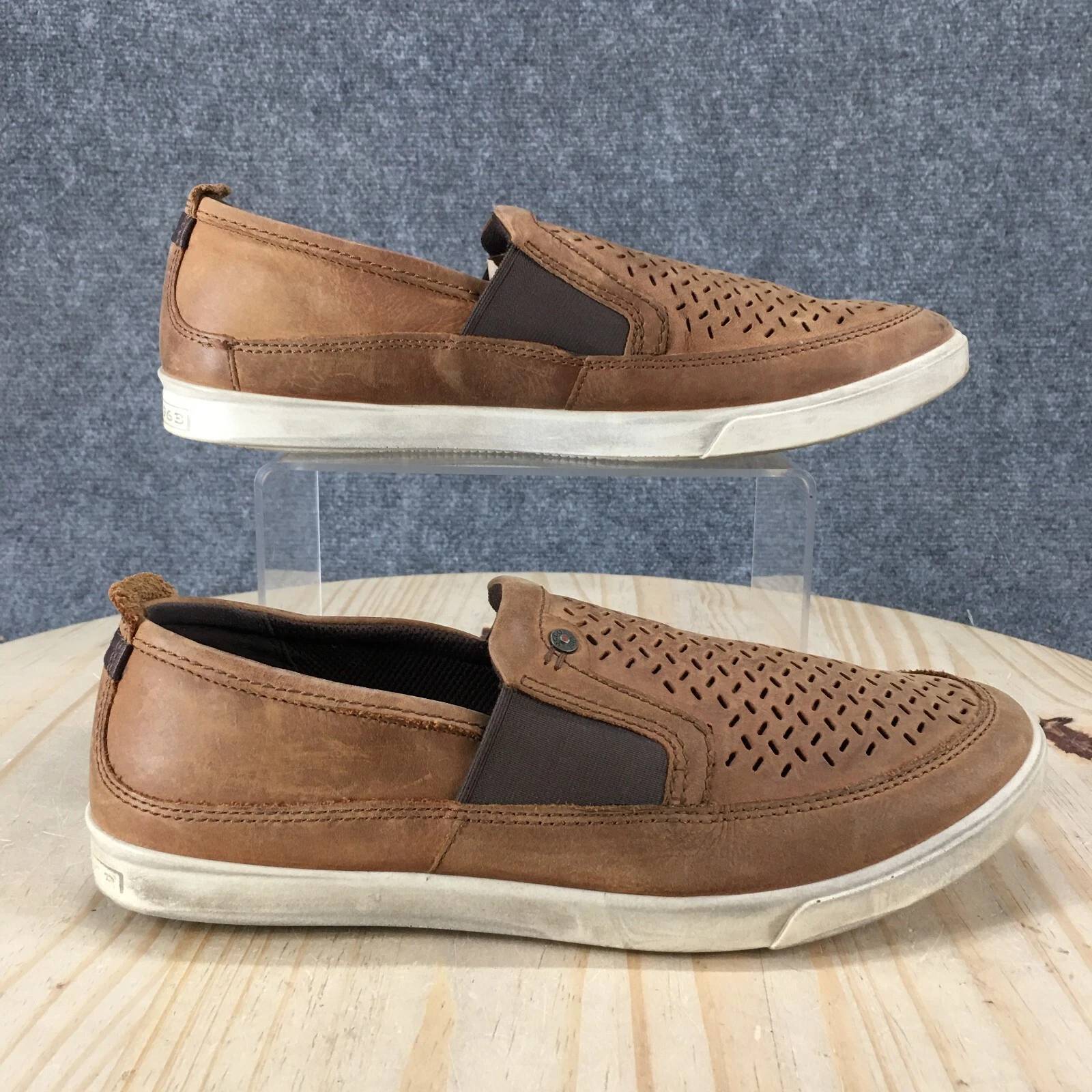 Scarpe Ecco uomo 7 mocassino pelle marrone slip on punta tonda casual basse comode