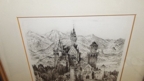 Pencil Signed Paul Geissler 1921 Etching “Neuschwanstein Clermont” Castle Framed - Picture 9 of 15