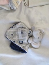 Petite L'amour Gray Blue Elephant Owl Baby Security Blanket Lovey 11"