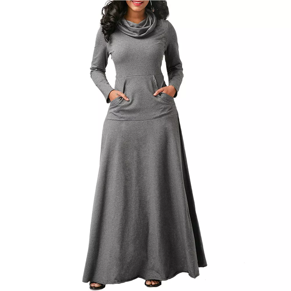 Women Plus Size Autumn Winter Cowl Neck Long Sleeve Fit Dress