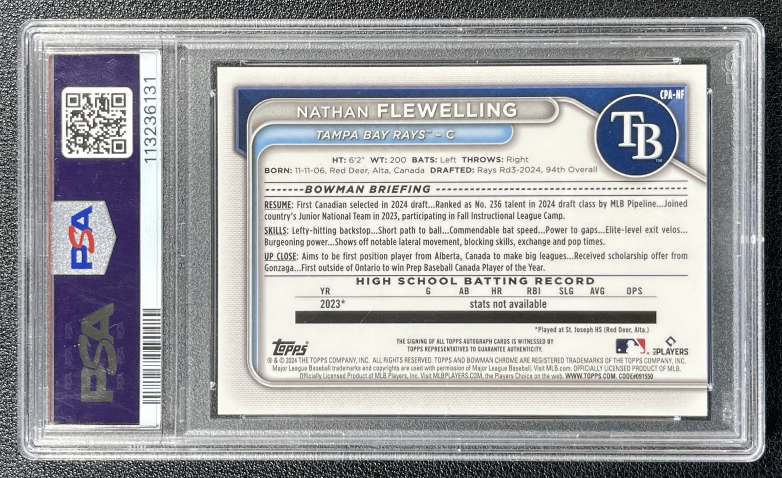 NATHAN FLEWELLING PSA 10 2024 BOWMAN CHROME DRAFT ORANGE WAVE REFRACTOR AUTO /25 view 2