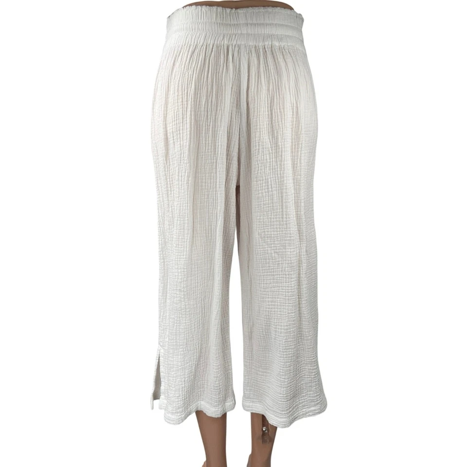 Calça Joie Feminina Branca Cintura Alta Perna Larga Borlas Cordão Crop M - Imagem 3 de 4