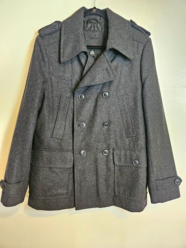 JF J.Ferrar Men Gray Modern Fit Double Breasted Pea Coat Jacket Size L NWOT/Min - product listing photo