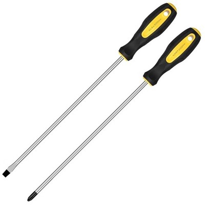 Fixinus 2Pcs 12-Inch Phillips & Flat Screwdriver Set, Long Black, Yellow 