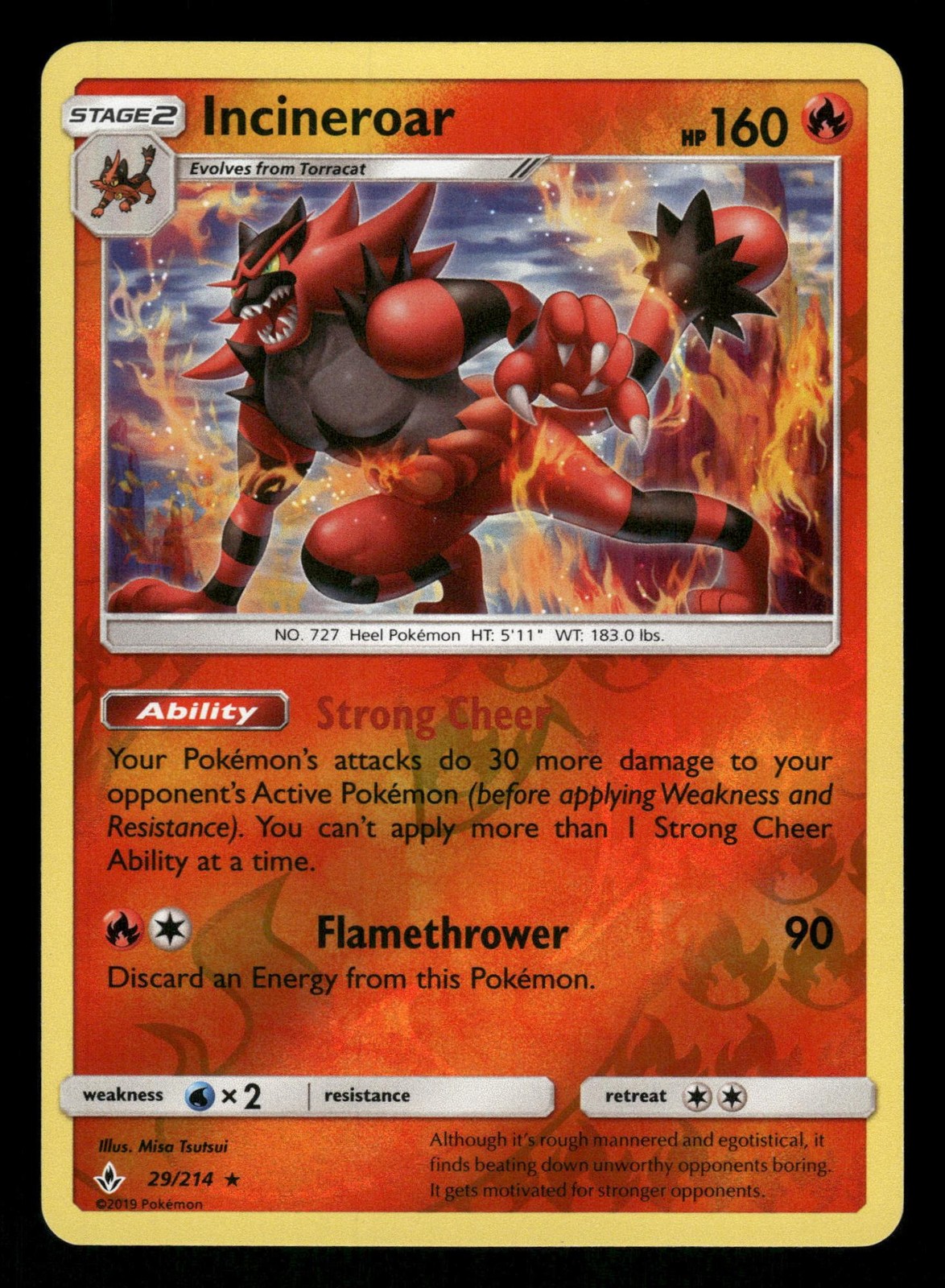 Incineroar 29/214 NM Rare Reverse Holo Unbroken Bonds 2019 Pokemon TCG