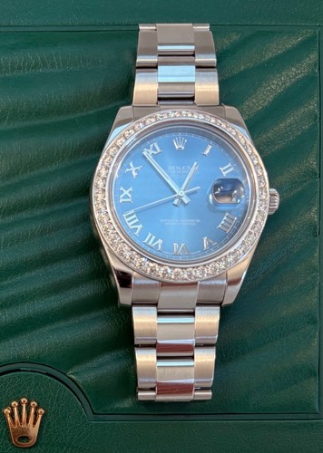 Rolex Datejust II 116300 Azzurro  Blue Oyster Bracelet Diamond...