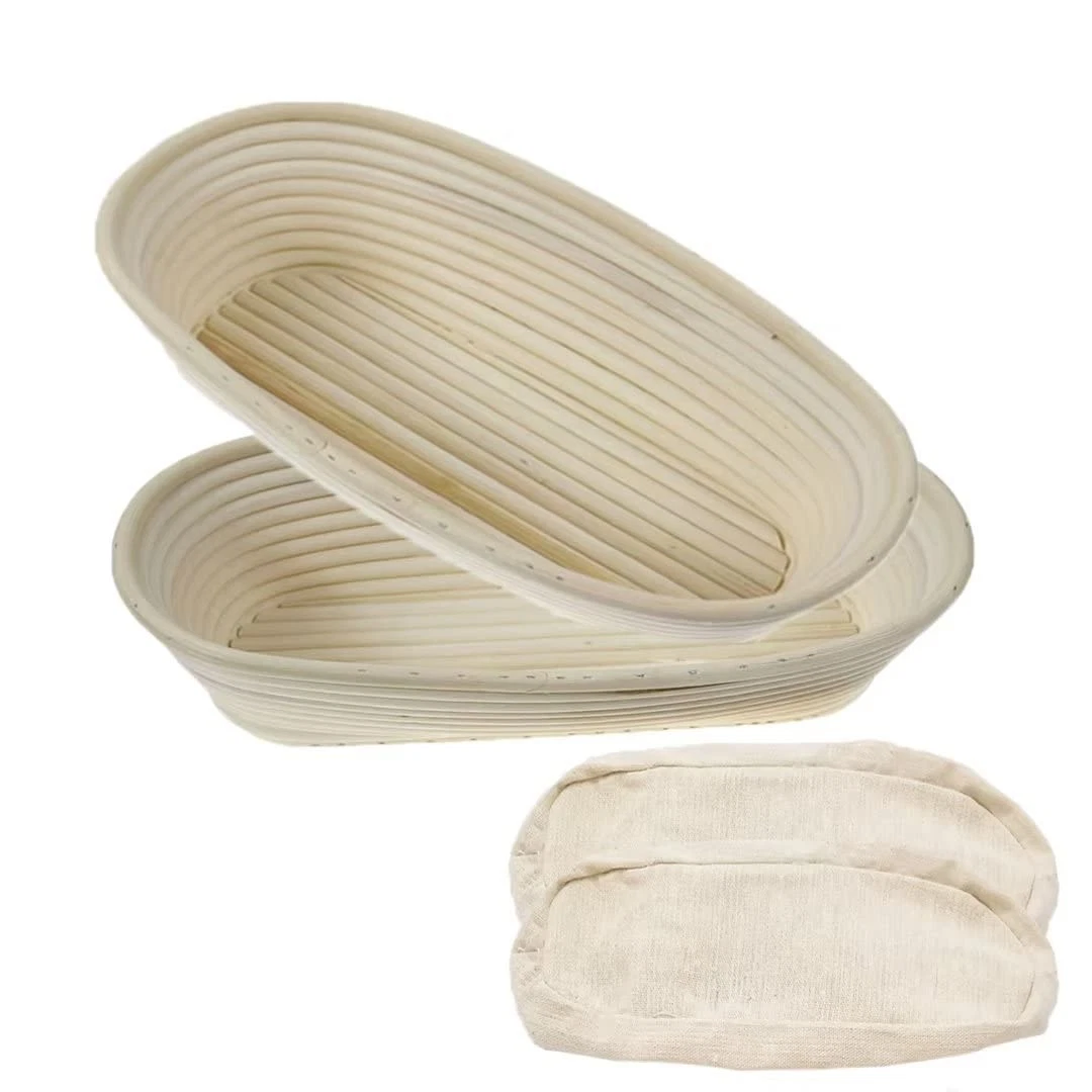 Bread Proofing Basket 2 Pack 10 Inch Oval with Linen Liner for Bakers