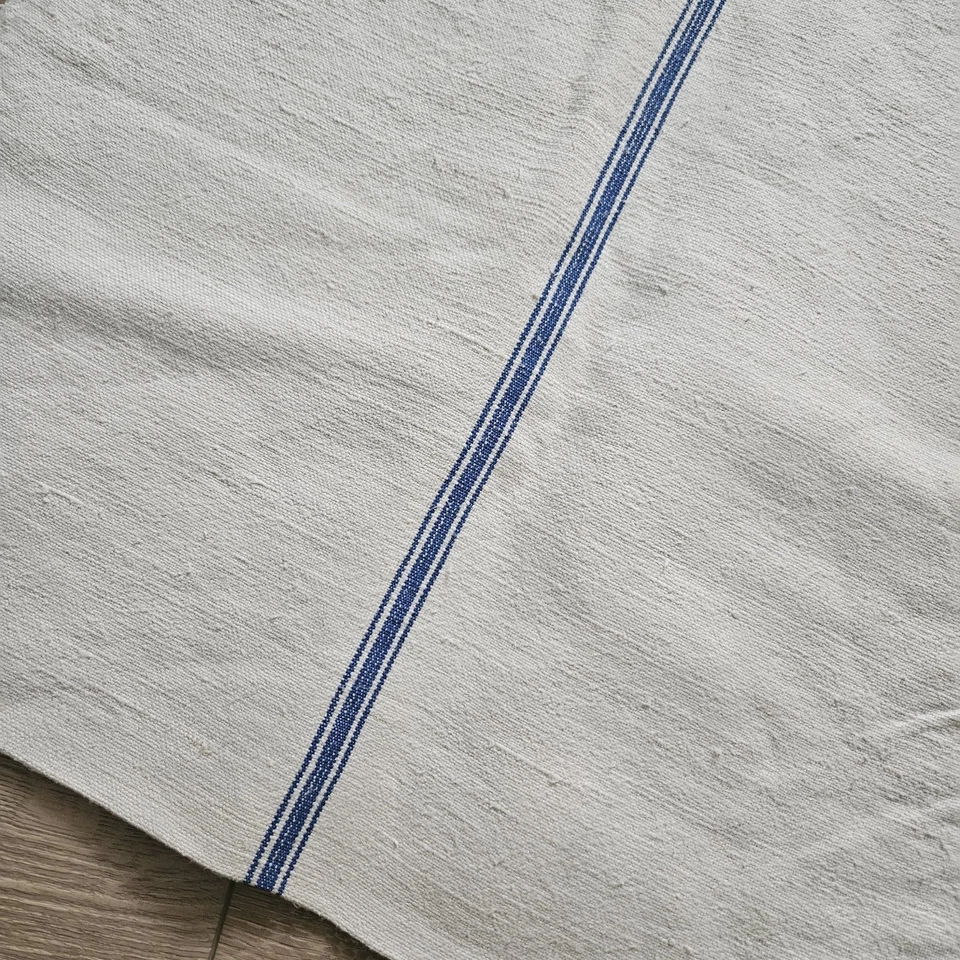 Saco de grano vintage rústico de lino crema azul 5 rayas 40,5"x18,5" limpio Foto 4 de 4
